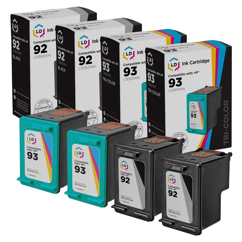 LD Products Remanufactured Ink Cartridge Replacements for HP 92 & HP 93 (2 Black, 2 Color, 4Pk) Compatible with 5420 5420v 5440 5440v 5440xi 5442 D4145 D4155 D4160 D4163 D4168 1507 1510 1510v 1510xi - Image 1